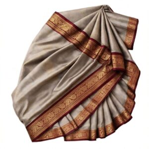Silver Silk Saree with Maroon Gold Zari Border (Copy) (Copy)